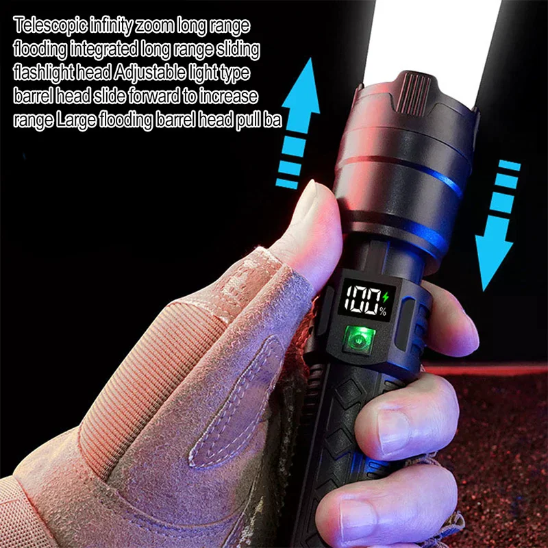 

LED Flashlight Built-in Battery USB Rechargeable Strong Light Torch Outdoor Camping Hiking Lantern