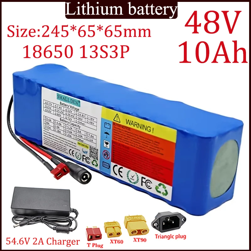 

New 48V 10Ah 18650 13S3P lithium-ion battery pack with built-in BMS suitable for 300W-800W Spare high quality battery+charger