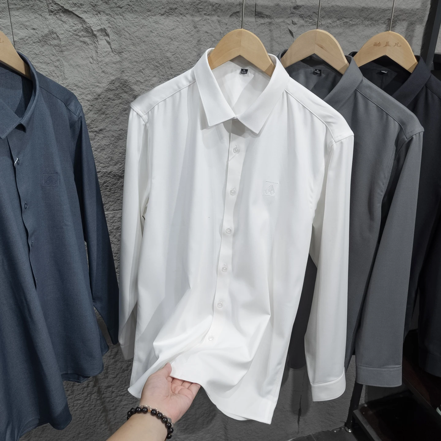 High-End Men's Wool Blend Long Sleeve Shirt Draping Breathable Fashion Urban Business Casual  Custom Series