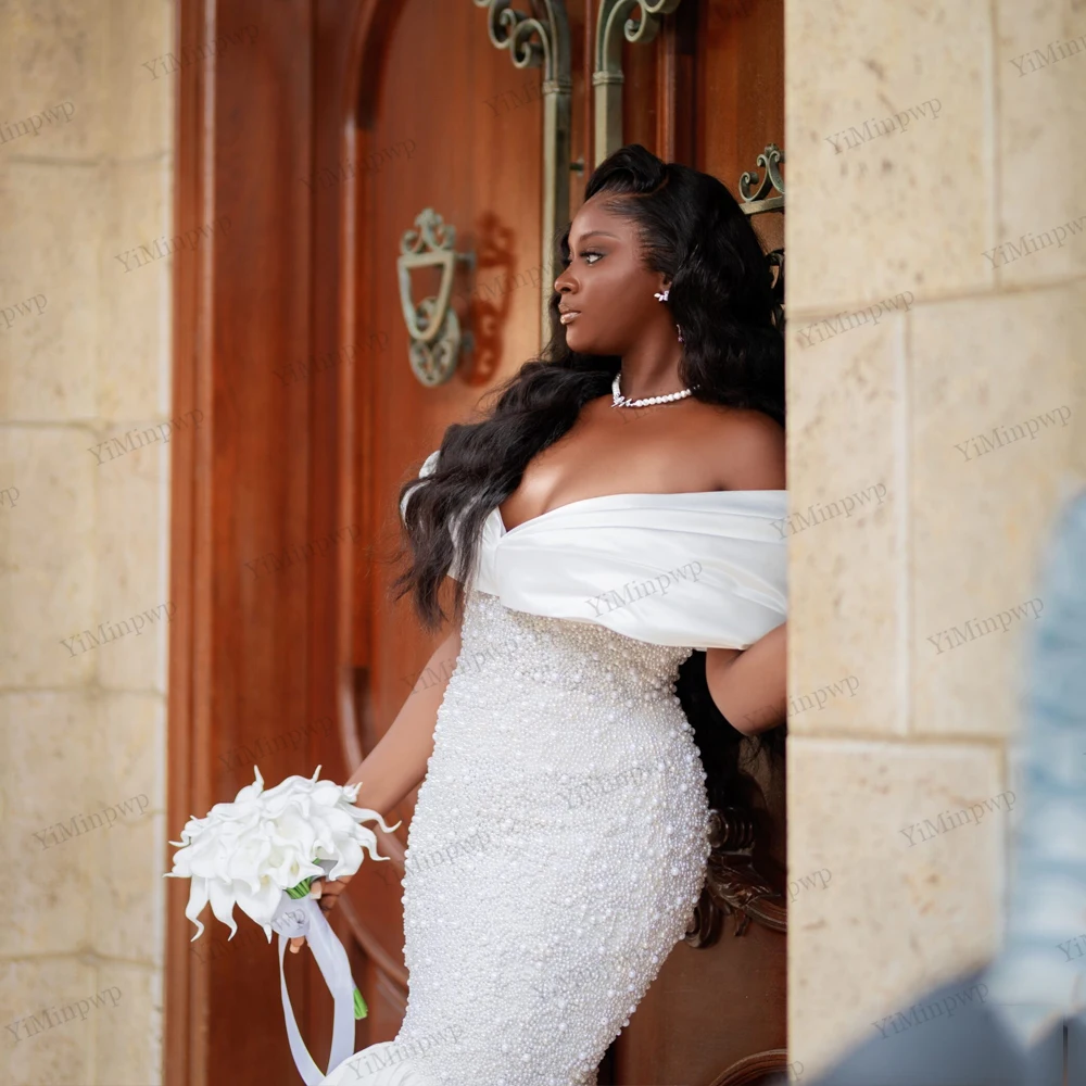 فساتين زفاف أفريقية نيجيريا مطرزة 2026 بدون أكتاف حورية البحر فيستدو دي نوفيا برينسيسا مقاس كبير سويب تراين مخصصة #4