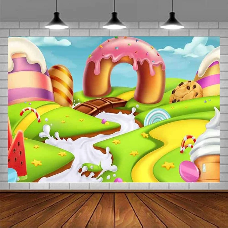 خلفية كرتونية كاندي لاند للتصوير الفوتوغرافي، خلفية خرافية آيس كريم شوكولاتة، خلفية ديكور لحفلات أعياد الميلاد، دعائم استوديو الصور #1