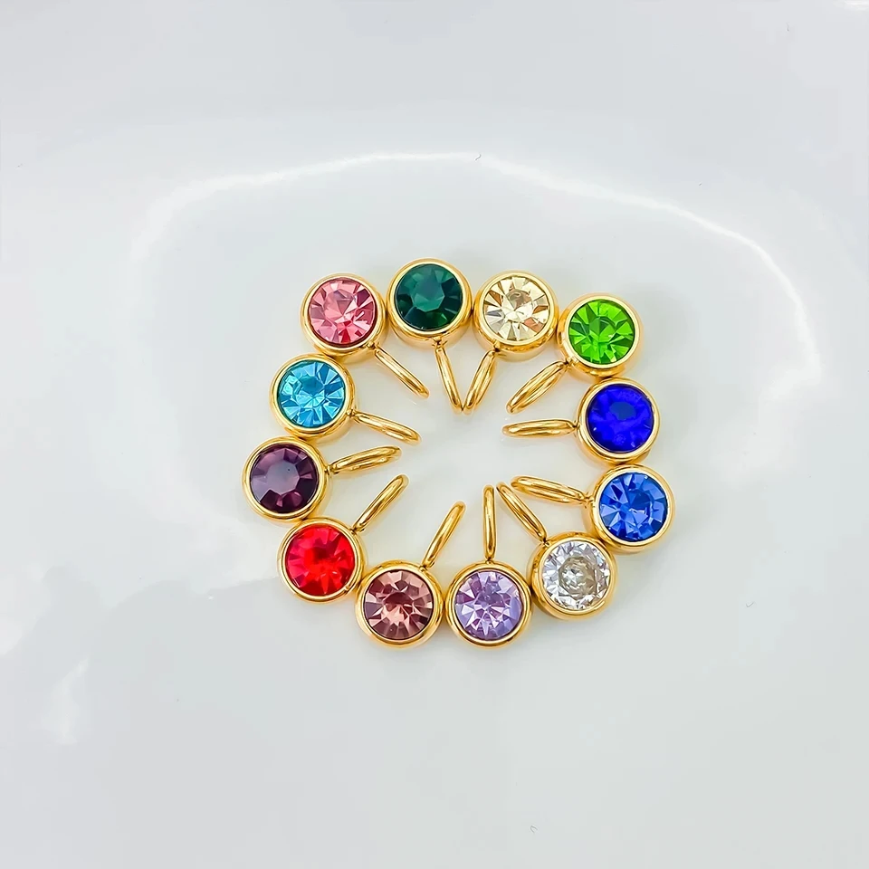 ZHENL 8MM Niedliche Geburtsstein-Anhänger für Damen, Edelstahl, Runde Mehrfarbige Charms, Modeschmuck-Zubehör, Großhandel – Detail 4