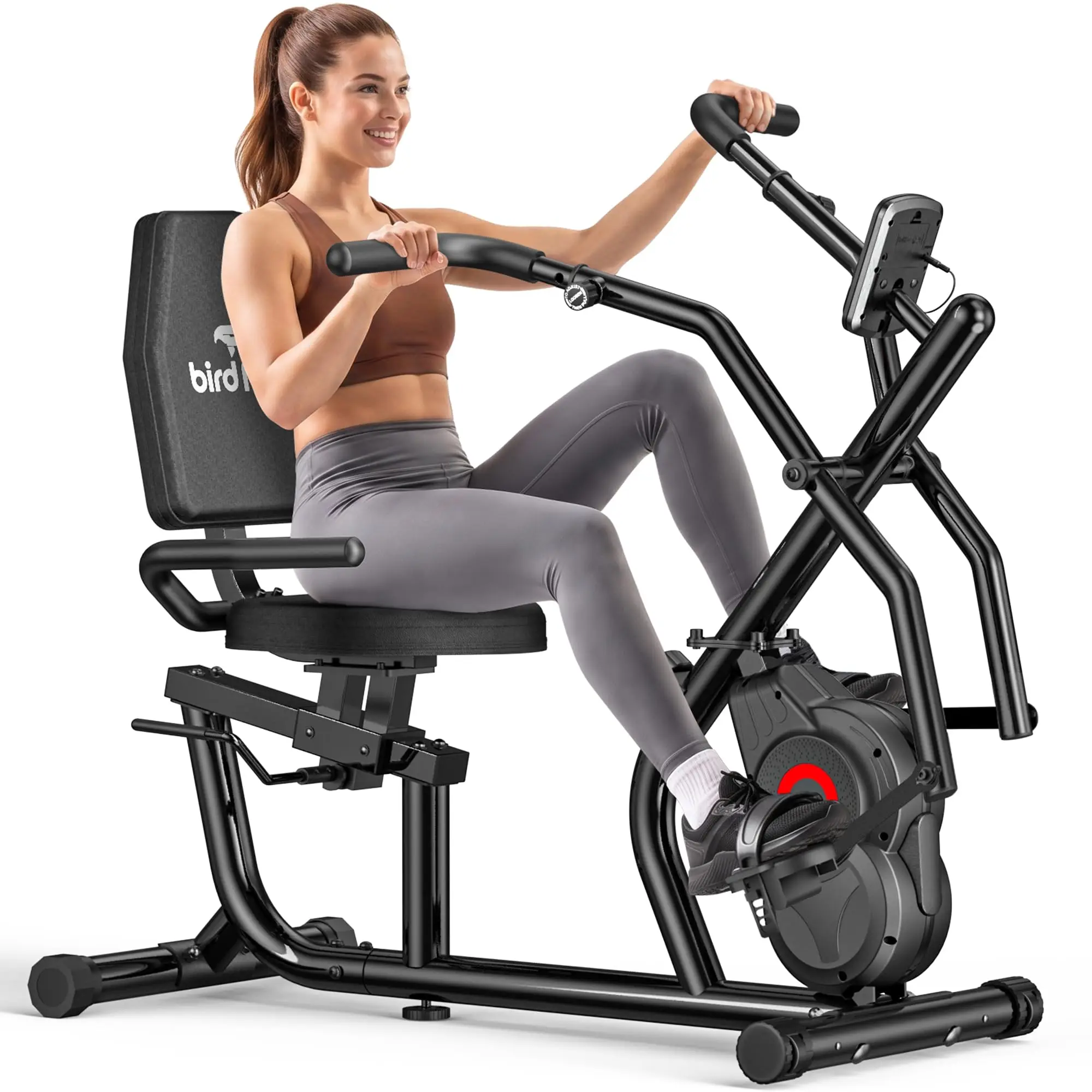 Recumbent Exercise Bike with Arm Exerciser, Soft Adjustable Seat for Home