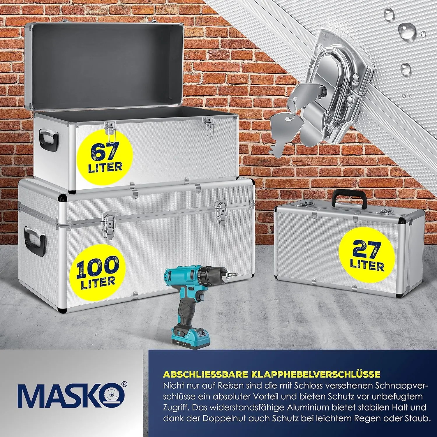 3er SET Alu Boxen Alubox Alukiste Werkzeugkoffer Werkzeugkasten Transportbox Werkzeugkiste Lagerbox NEU Wer