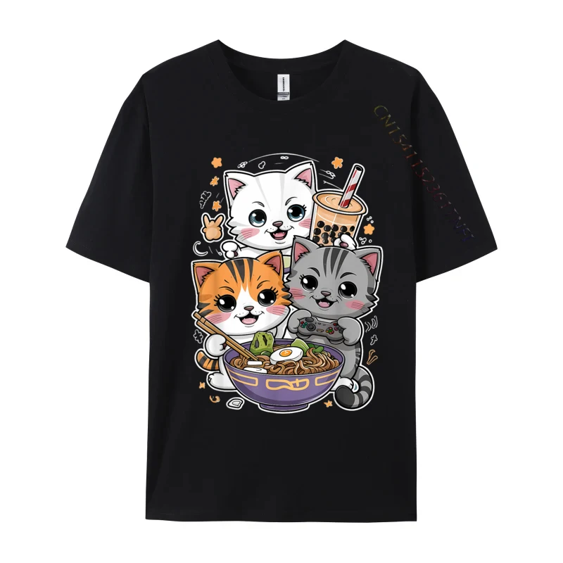 

Boba Tea Bubble Tea Gaming Gamer Ramen Cat FunnyNormal Tops Shirts Coupons Pure Cotton Tee-Shirts Men T Shirt Casual