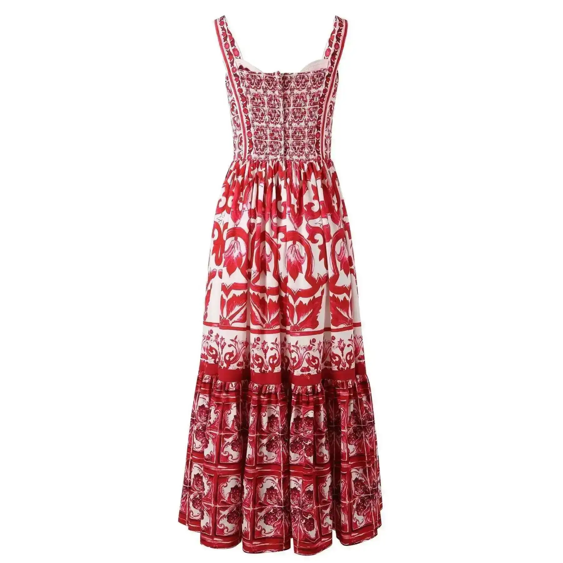 Runway Summer Holiday Floral Maxi Dress Women Spaghetti Strap V Neck Backless Blue White Porcelain Print Vacation Long Dresses