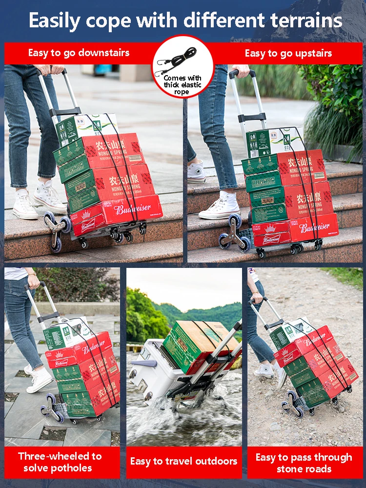 Climbing Stairs Hand Pulled Cart Multifunctional Portable Carrying Shopping Grocery Shopping Folding Retractable Small Trailer