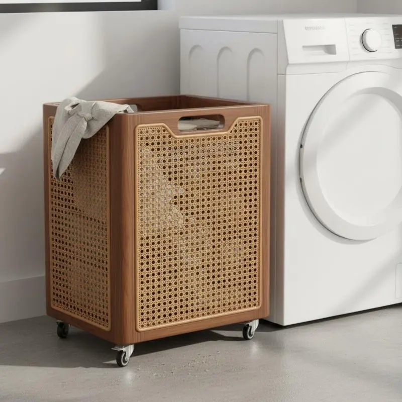

Solid Wood Laundry Basket Multipurpose Rattan Laundry Large Capacity For Home Bathroom Clothes Storage Laundry Basket