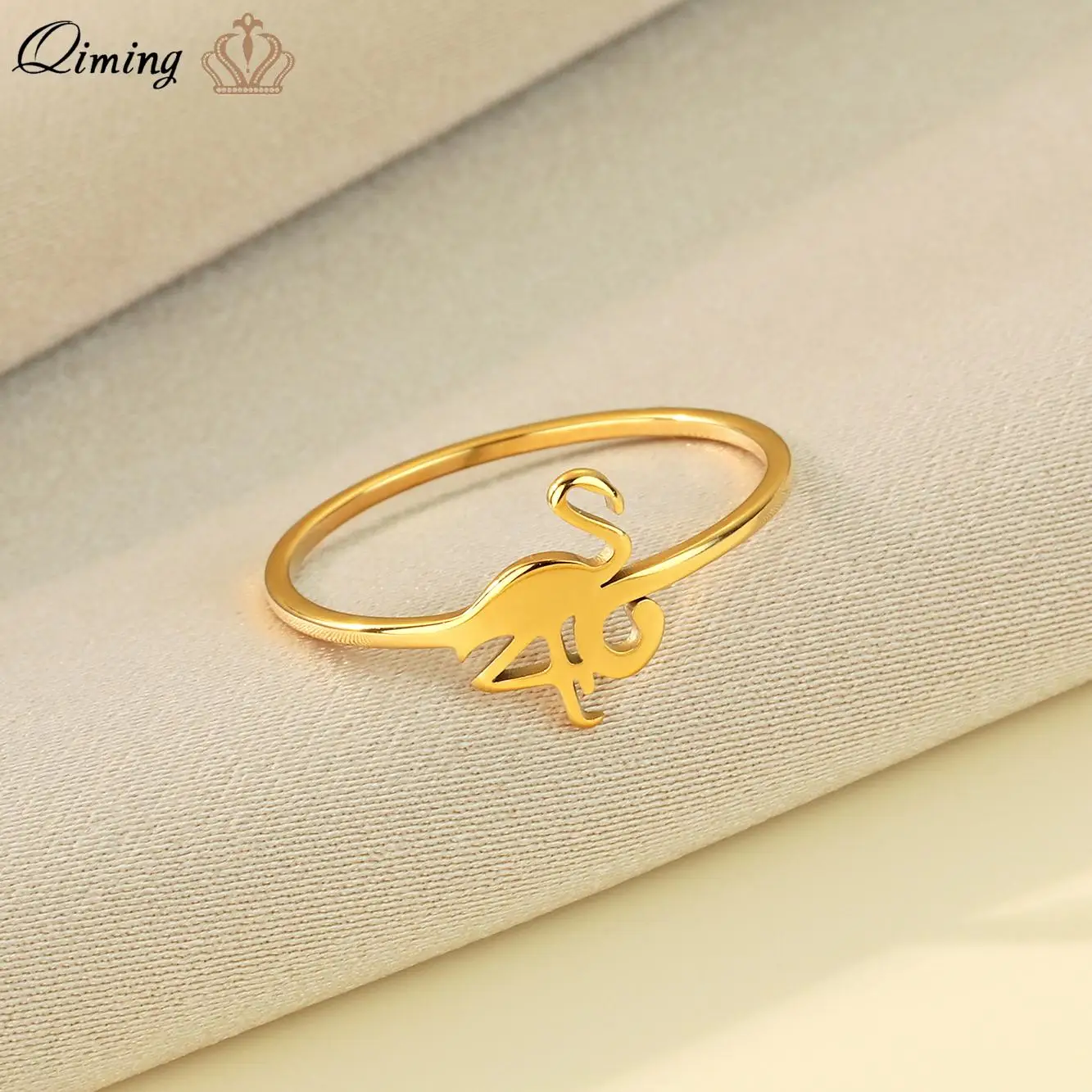 QIMING Tropical Tiny Flamingo Ring Female Women Cute Animal Jewelry Simple Bird Style Thin Finger Handmade Rings