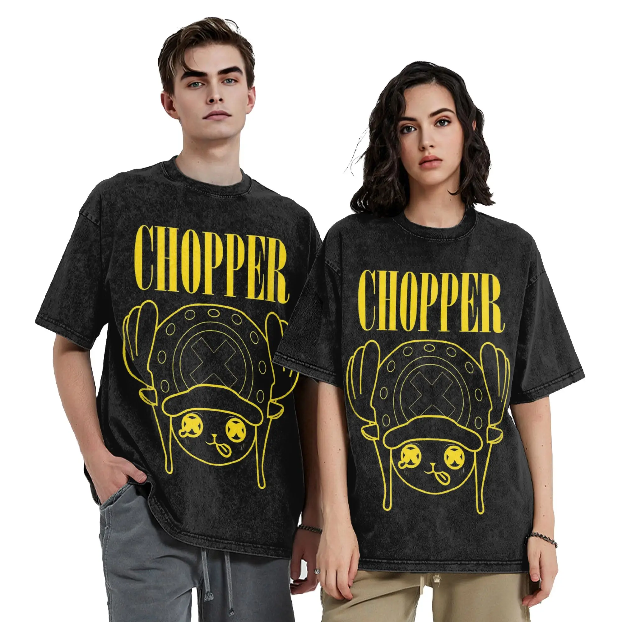 Washed T Shirt Tony Tony Chopper Ones Pieces Hip Hop Vintage T-Shirts Street Streetwear 100% Cotton Tops Tee Shirt Men Women