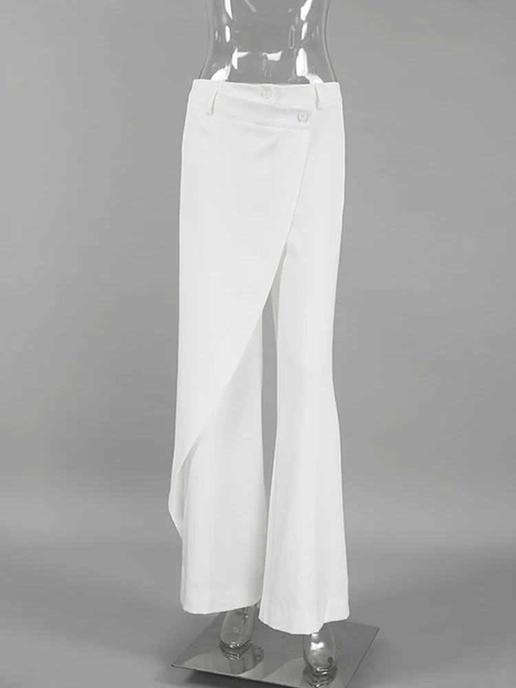 MSCSZ Elegant Woman Dress Pants White High Waist Wide Leg Pants Stylish Wrap Up Draped Pants Fashion Office Trousers