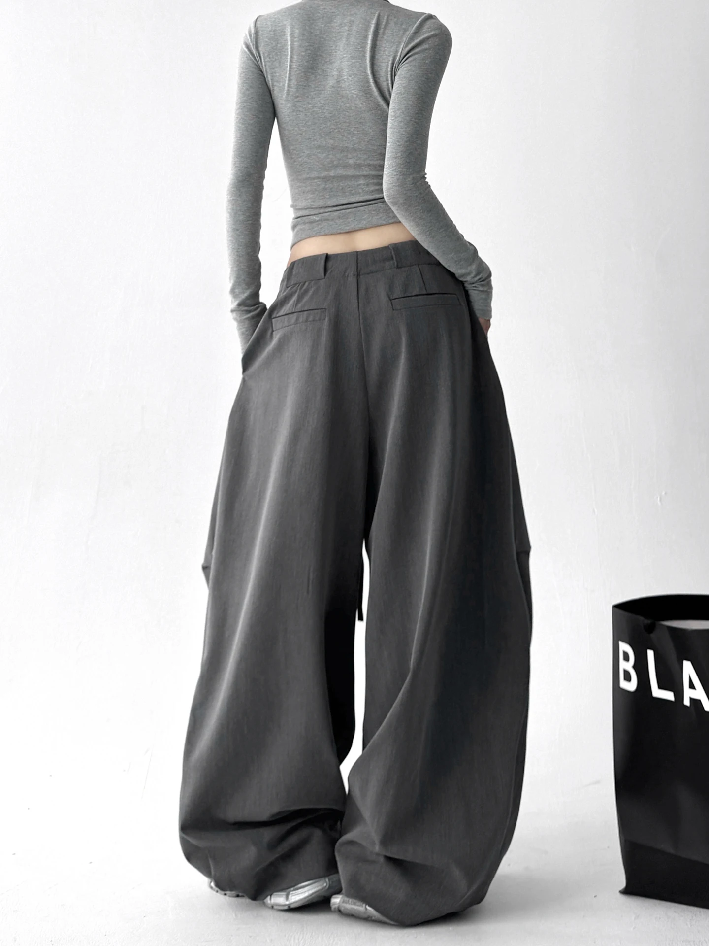 العصرية عالية الخصر بنطال ذو قصة أرجل واسعة المرأة الخريف الشتاء فضفاض عادية ثنى التخسيس بنطلون تخفيف Sle Faionable #3