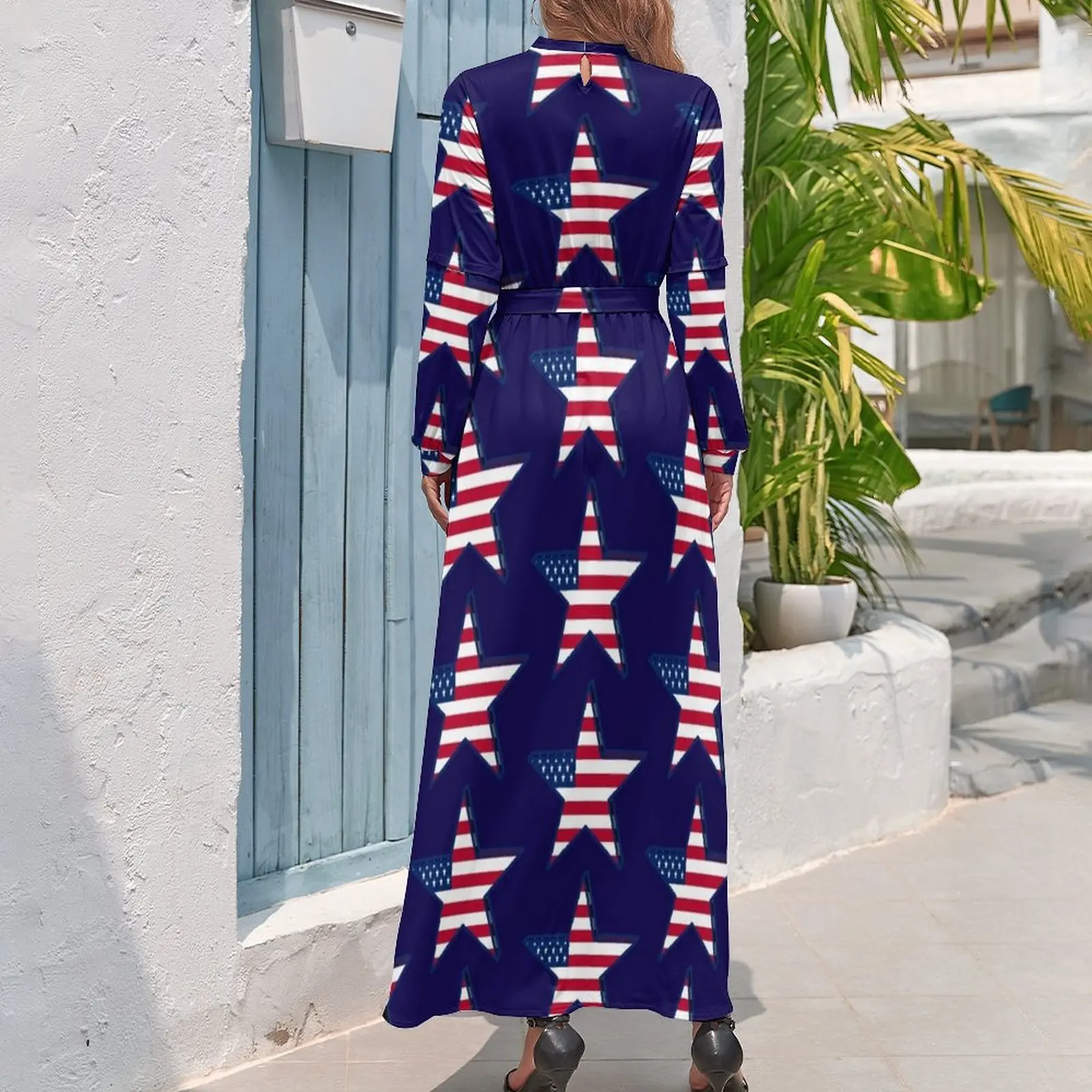 1980s USA girly American Flag star red white blue patriotic Long Dress Women's summer dresses Summer women's clothing