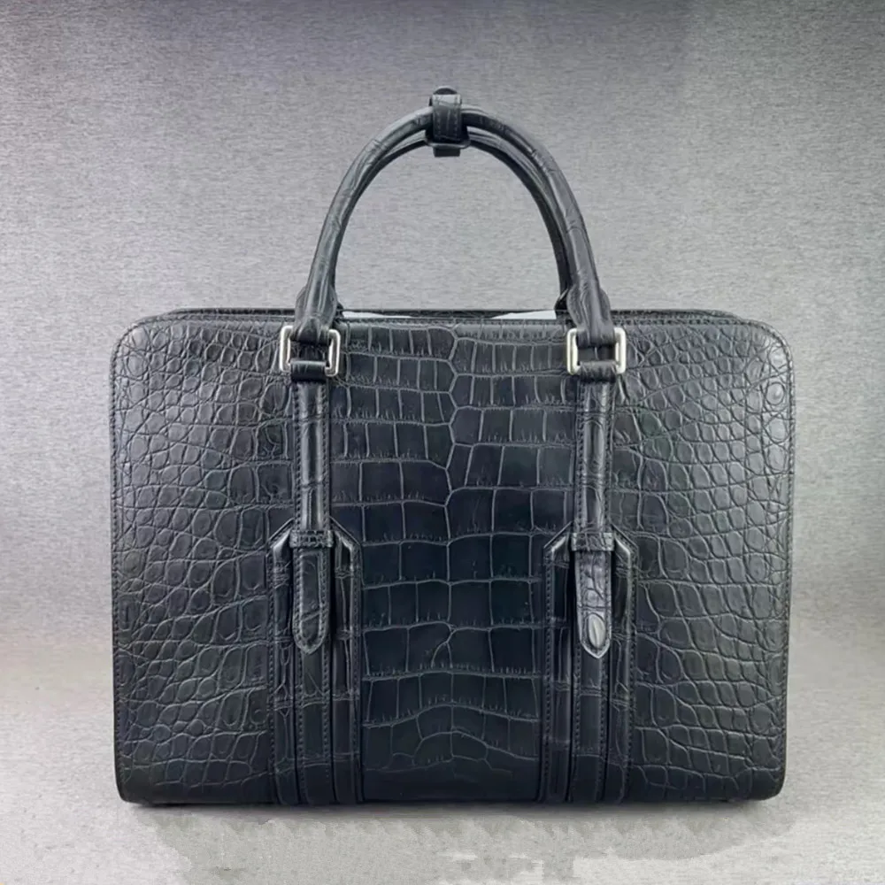 

Новая аутентичная мужская деловая сумка-портфель из крокодиловой кожи 2026 года, многофункциональная, модная, простая, черная, для ноутбука