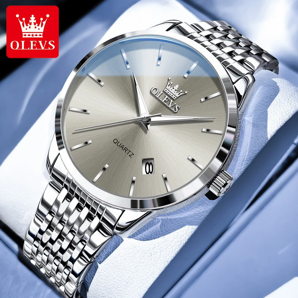

Бренд OLEVS, простые мужские часы, водонепроницаемые, оригинальные кварцевые часы с датой для мужчин, светящиеся деловые наручные часы с застежкой-бабочкой