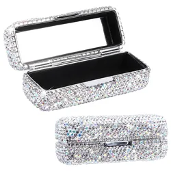 Luxury Rhinestone Decor Lipstick Box, Lipstick Protective Cover With Mirror, Single Carry