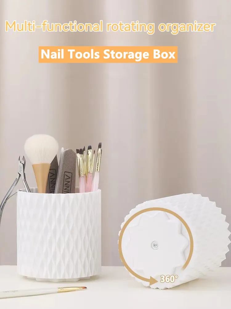 

360 ° Вращающийся акриловый держатель-органайзер, контейнер для красоты, ящик для хранения кистей для ногтей, кисти для макияжа, ручки, маникюрный инструмент, полка для дисплея