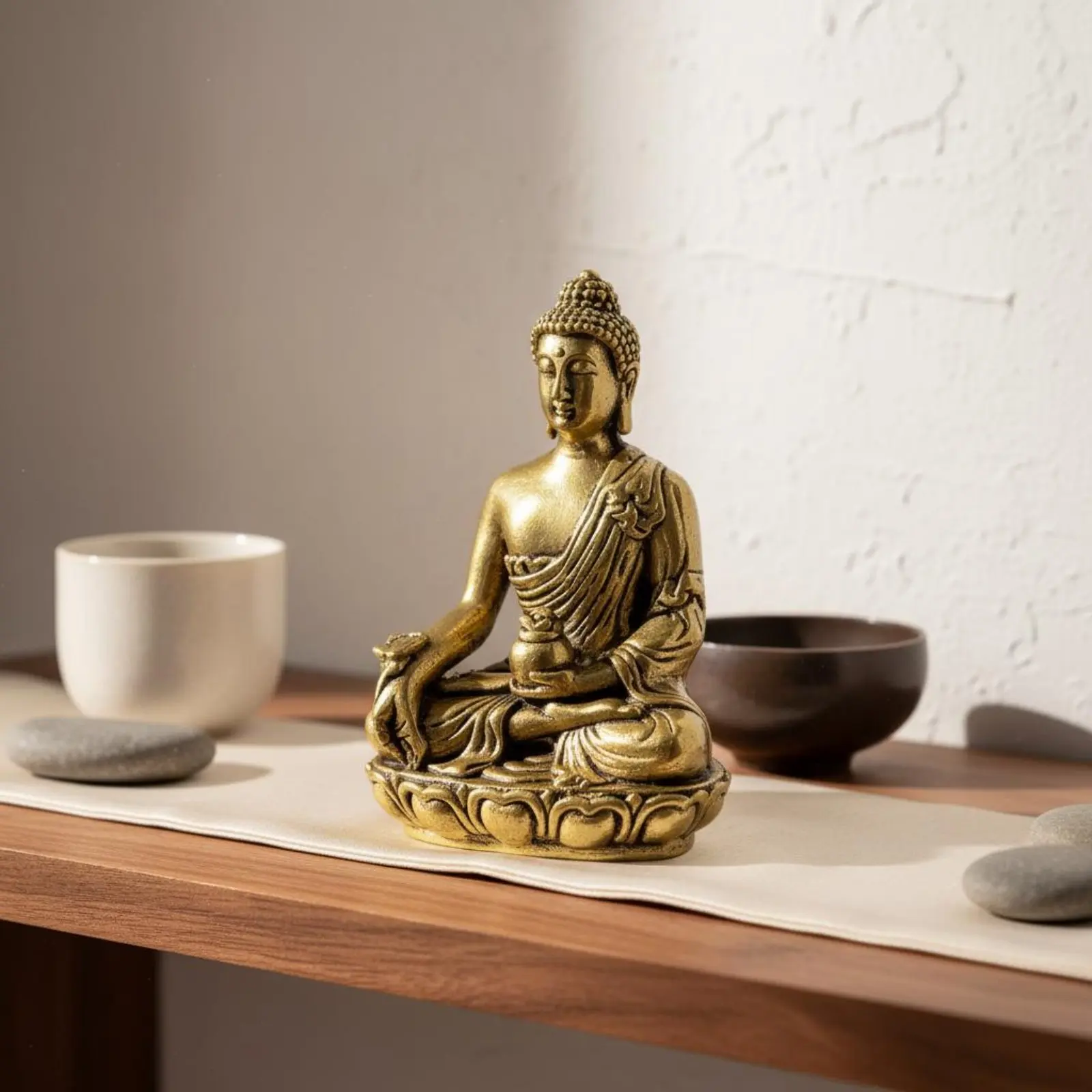 Brass Guanyin Figurine Artisanal Miniature Buddha Statue House Decoration Vintage & Design for Meditation Practitioners, Shelf