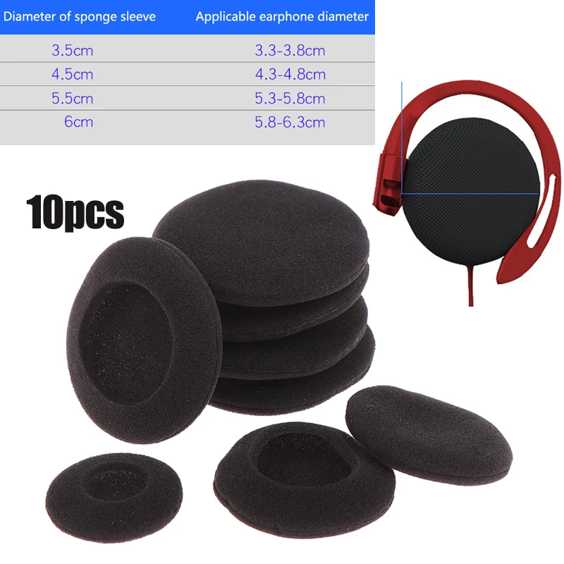 10Pcs Thick Foam Earpads Cushions Ear Pads 3.5/4.5/5.5/6cm for Earhook Round Headphone