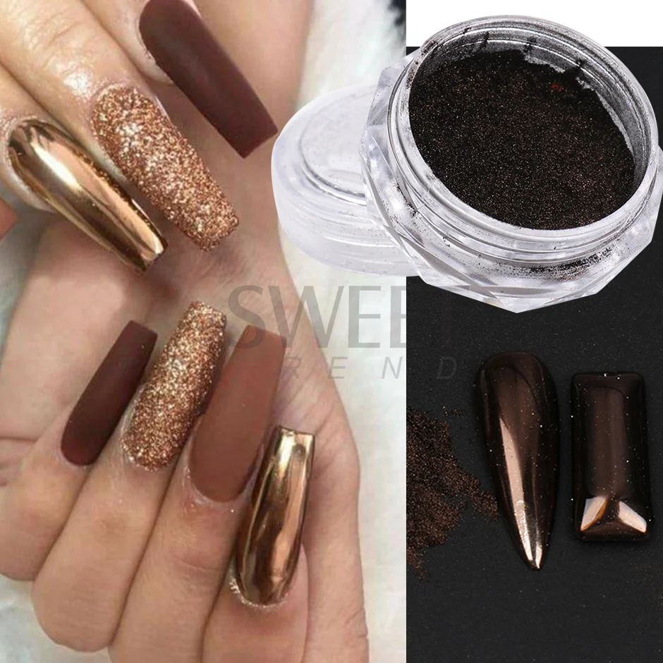 2 uds espejo negro cromo uñas polvo metálico frotar brillo pigmento oro polvo Gel polaco escamas invierno uñas decoración Flash