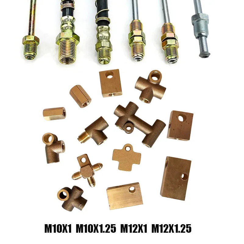 Copper 3 Way T Piece Brake Pipe Connector AN3 M10X1.25 M12X1 M12X1.25 Union Fittings Straight Brass Connector Car Accessories