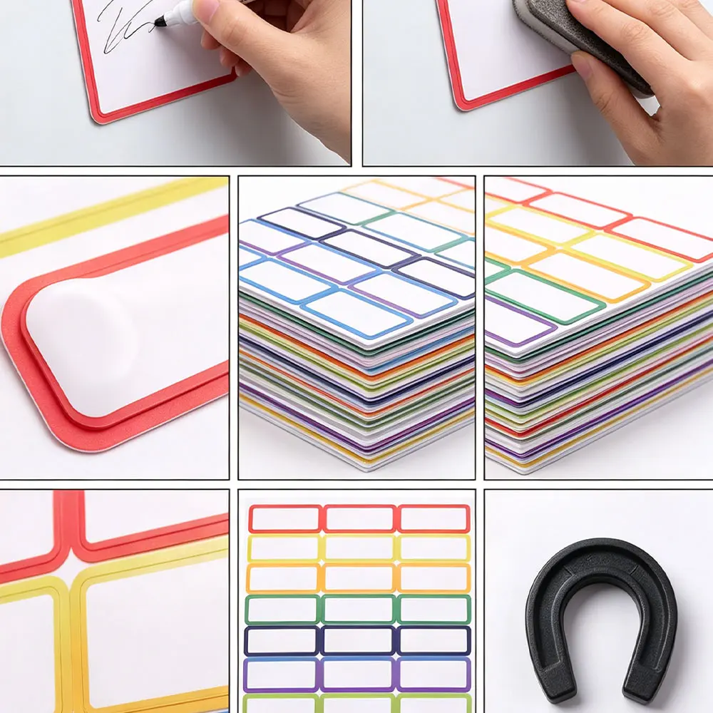 27pcs Durable Erasable Tag Board Square Nine Colors Magnetic Label Whiteboard Portable Convenient