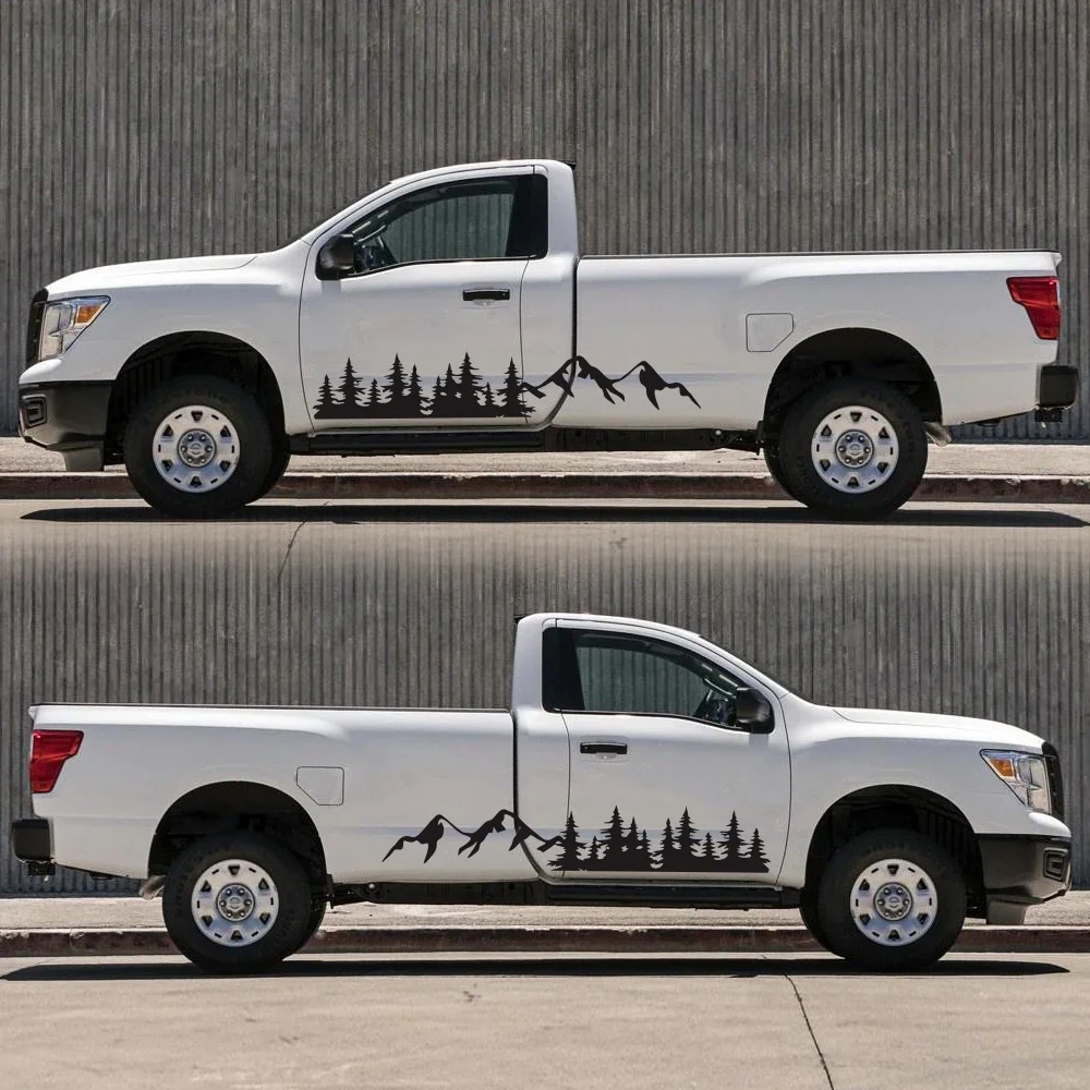 

2 шт., горные приключения, караван, прицеп, грузовик, наклейки на бампер, сосновые горы, виниловые наклейки, декоративные аксессуары для дверей «сделай сам»