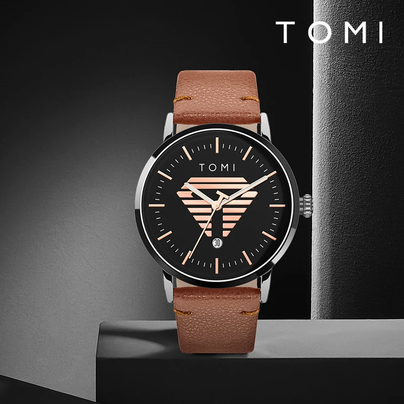 TOMI Men's Watch Minimalist Casual Business Quartz Watch Luxury Fashion Men's Leather Quartz Watch Clock Gift