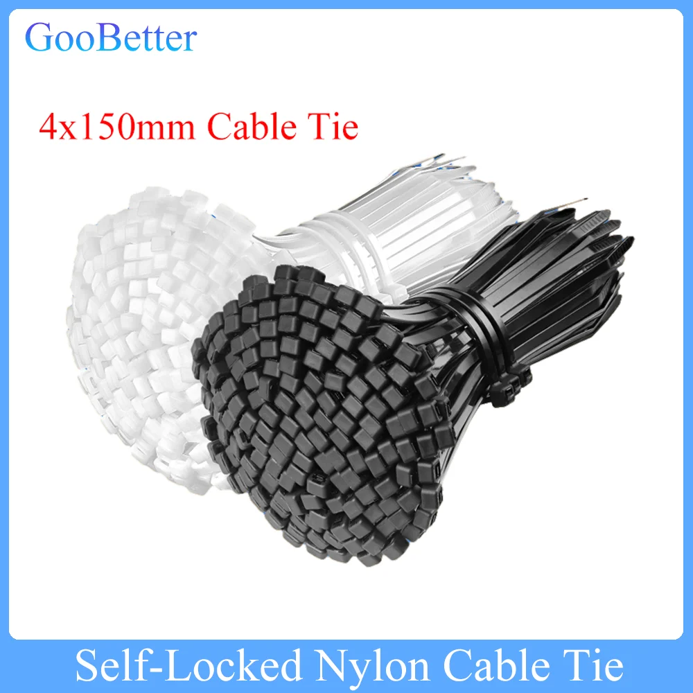 

100-500Pcs Self-Locked Nylon Cable Tie 4x150mm Black And White High-quality Plastic Fixed Binding Cable Tie Fasteners