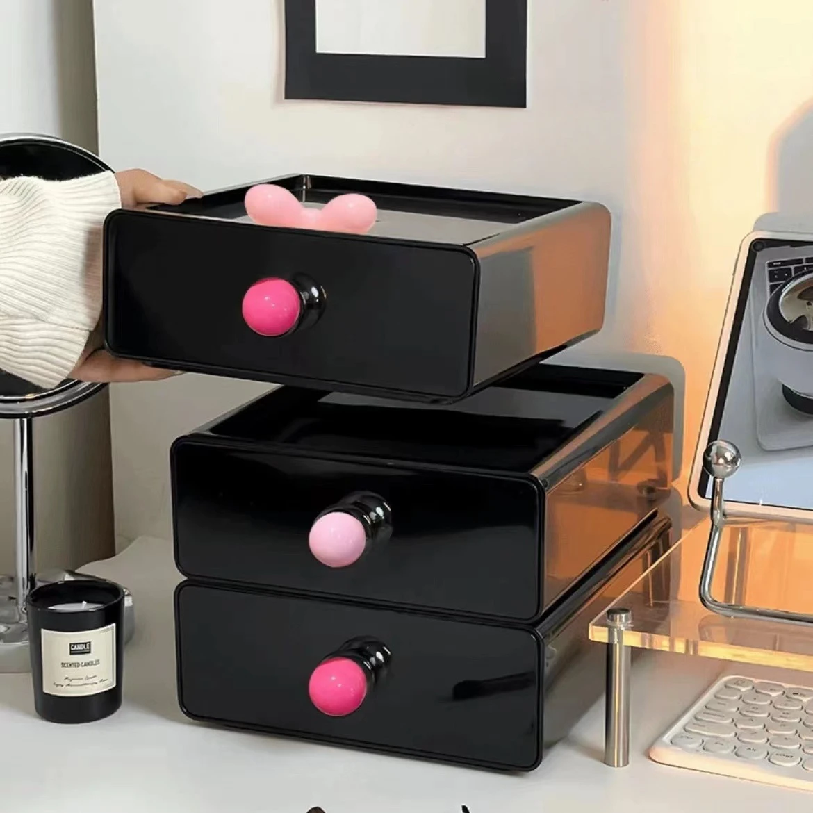 3 stücke Desktop Storage Box Einfache Retro Lagerung Der Eingang Faltbare Regal Verschiedenes Artefakt Organizer Schrank Lagerung Box