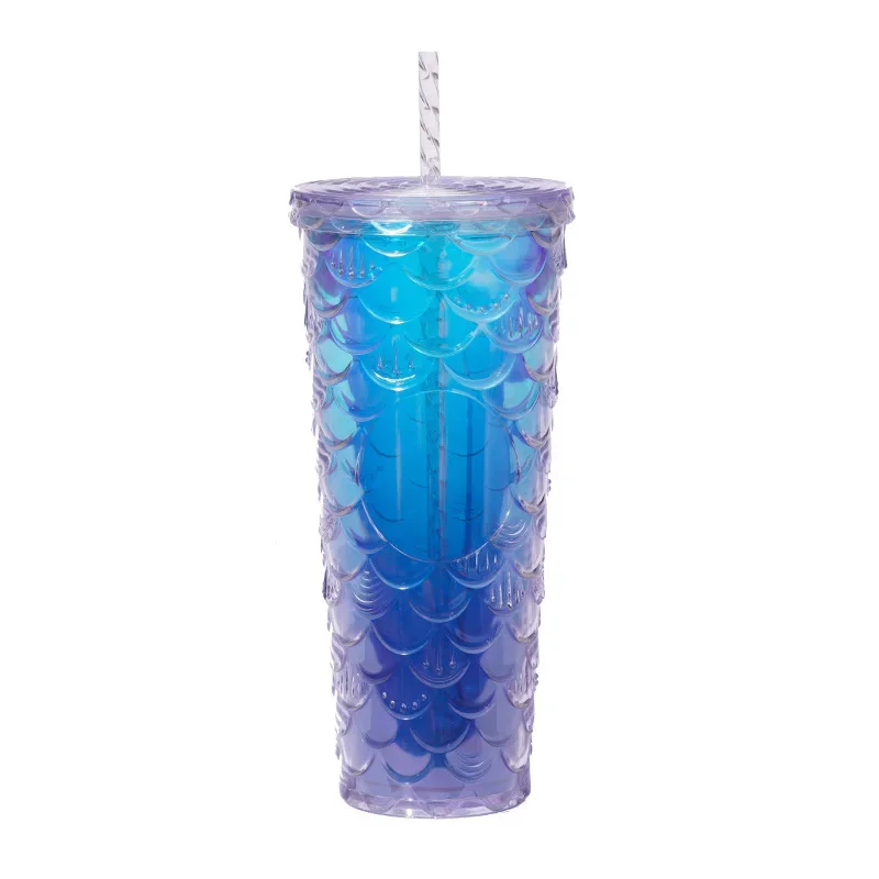 

Summer 710ml Gradient Sparkle Diamond Glow Goddess Durian Cup Double-Layer Fish-Scale Reusable Straw Tumbler
