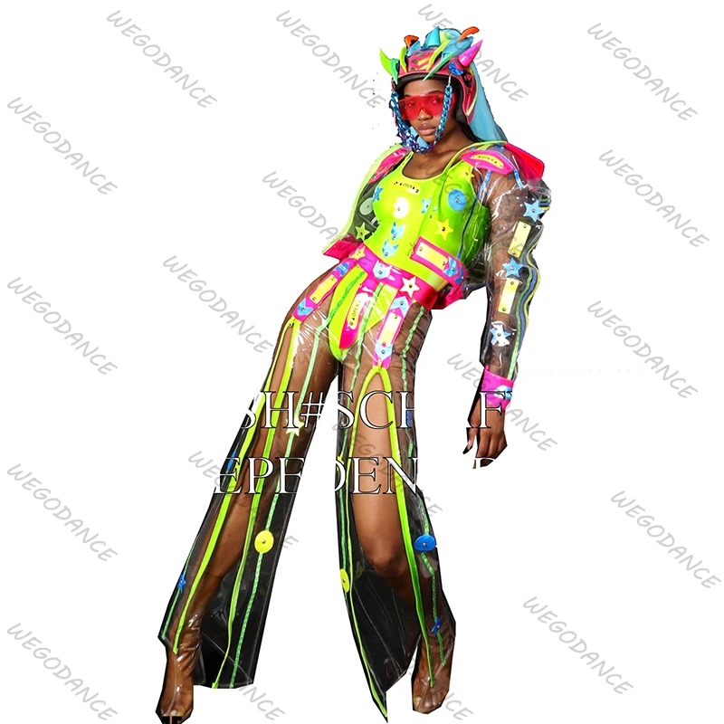 

Nightclub Bar Girl Dance Gogo Sexy Transparent Fluorescent DS Singer Performance Dress