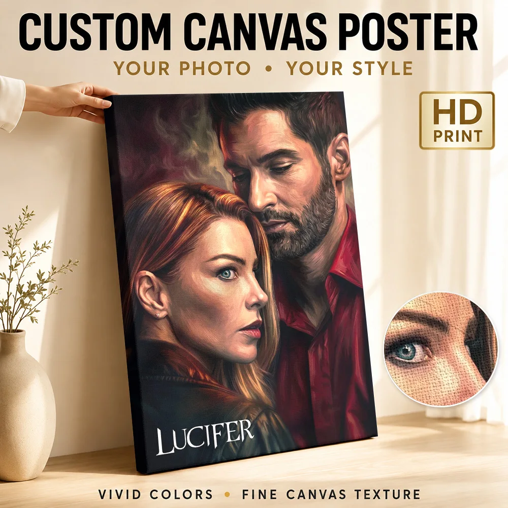 Lucifer And Chloe Art Canvas Painting Poster Custom Modern Aesthetic Canvas Wall Art for Bedroom Decor Ready to Hang Home Gift