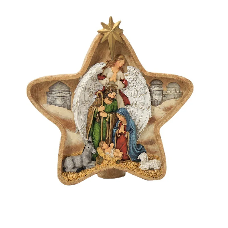 Decoration Home Desktop Decoration Five-Pointed Star Resin Manger Family Combination Window Party Decoration