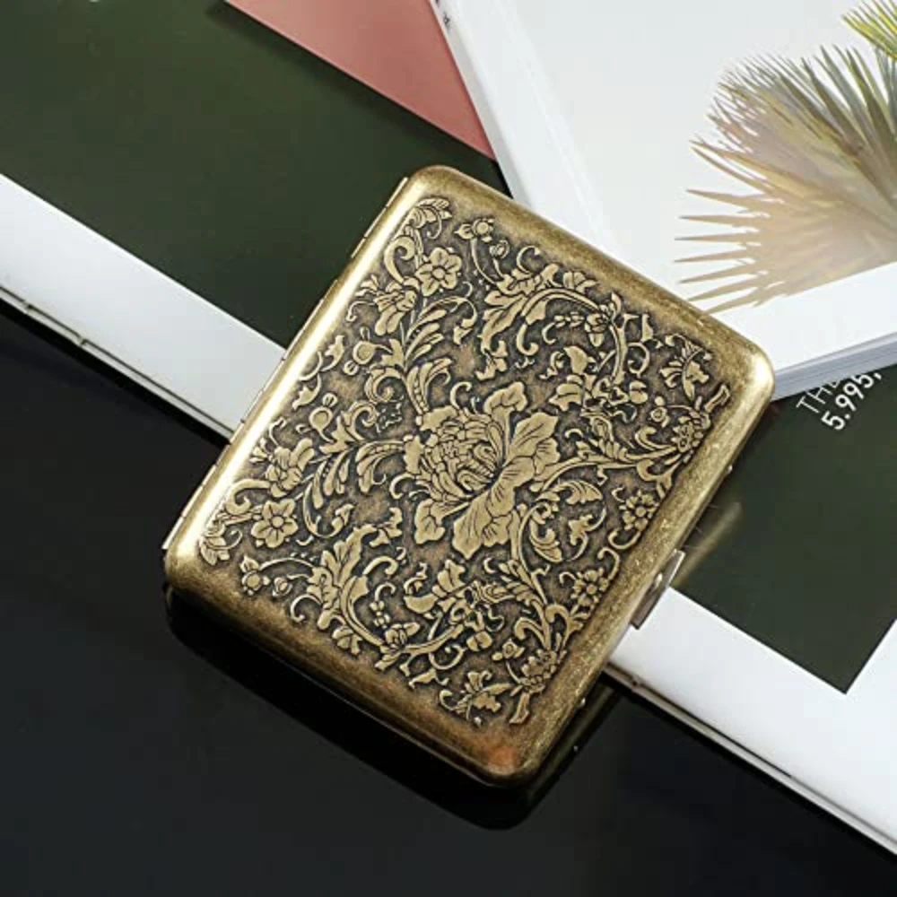 Antique Cigarette Case Metal Cigarette Box Men Women for 20 Cigarettes, Antique Cigarette Case with Engraving Elegant Look