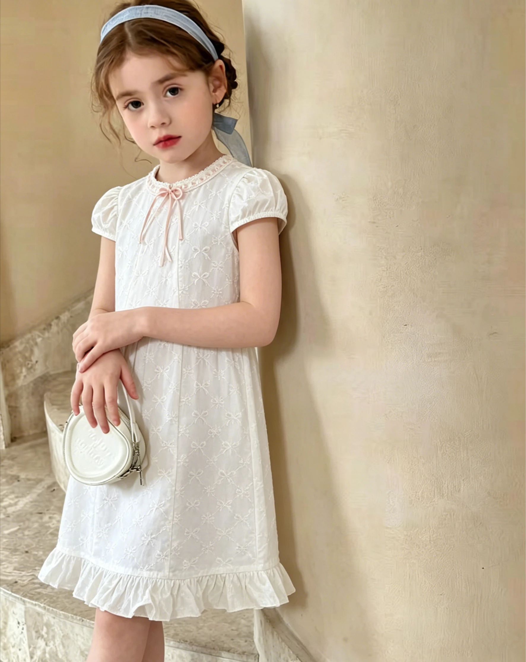 

Girls Sweet Dress Temperament 2026 Summer New Girls Ballet Style Bow Dress Korean Children Doll Dress