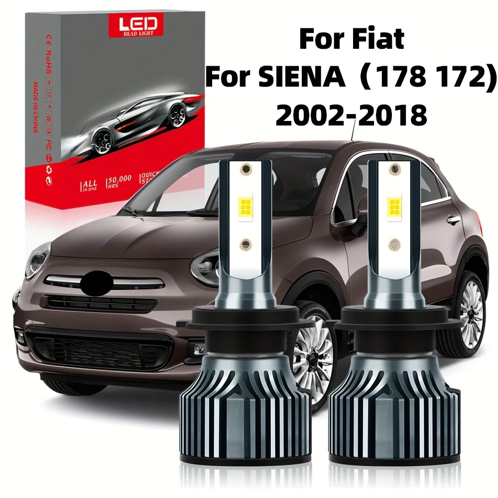 Fit For Fiat SIENA (178 172) (2002-2018), H7 LED Headlight Bulbs All-In-One Super Bright 6000K White Light, High-Speed Fan, 2pcs