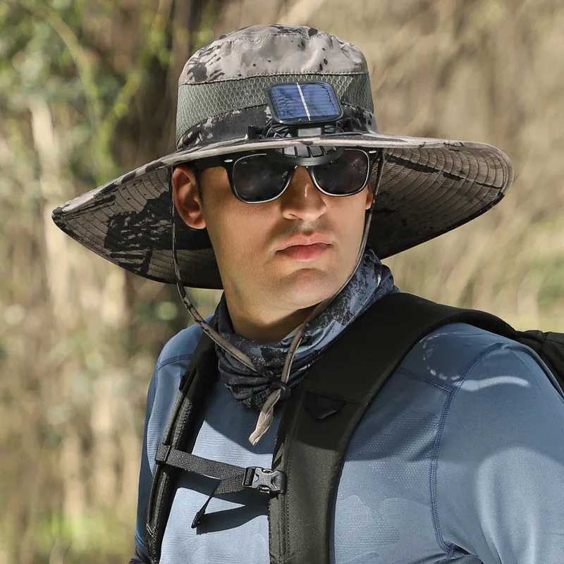 2pcs Large Fan Hat Summer Outdoor Male Solar Rechargeable Cooling Fishing Hat Sun Large Wind Shade Protection Cool Hat