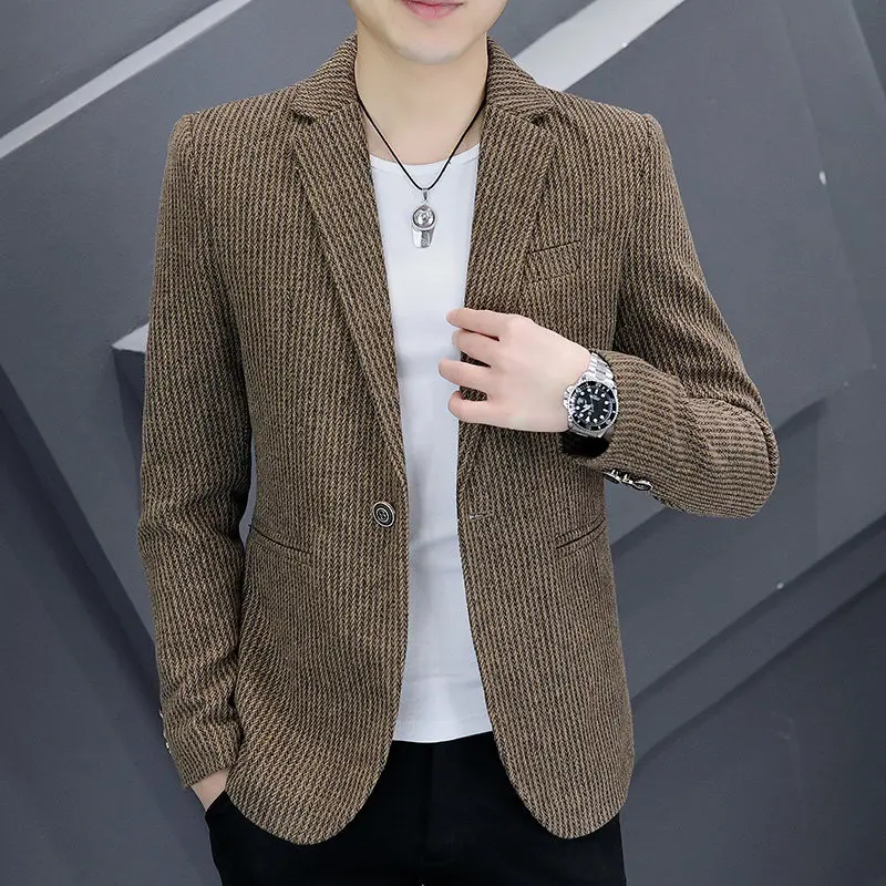 

Slim Fit Striped Men's Spring Faion Outerwear Casual Sle Long Sve Single Button Closure Polyester Cotton Blend