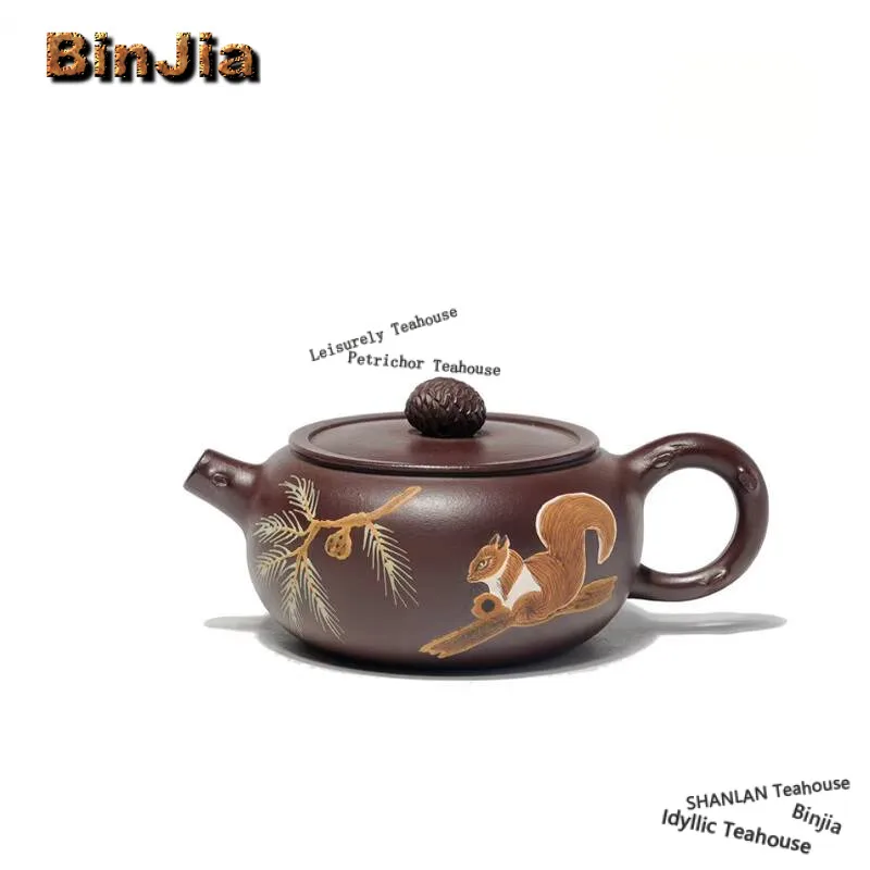 

160ml Luxury Yixing Purple Clay Teapots Handmade Colored Drawing Pine Cone Pot Raw Ore Purple Mud Kettle Zisha Tea Set Tea Craft
