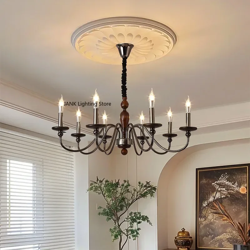 

French Medieval Style Living Room Pendant Light American Retro Modern Minimalist Solid Wood Lamp Post Bedroom Dining Room Light