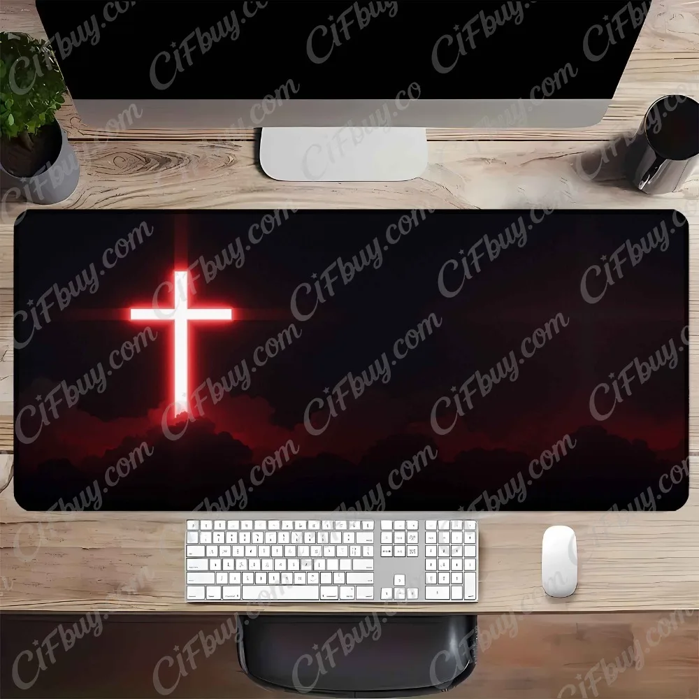 CIFbuy Mouse Pad Large Red Cross Pattern Print Smooth Cursor Precise Tracking Non-Slip Durable Dark Aesthetic Gaming Office Home