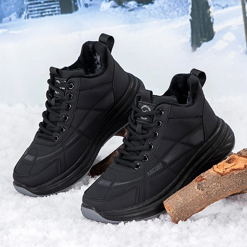 

Winter Boots for Men Waterproof PU Leather Hiking Boots Warm Plush Sneakers Man Walking Shoes Non-slip Outdoor Casual Work Boots