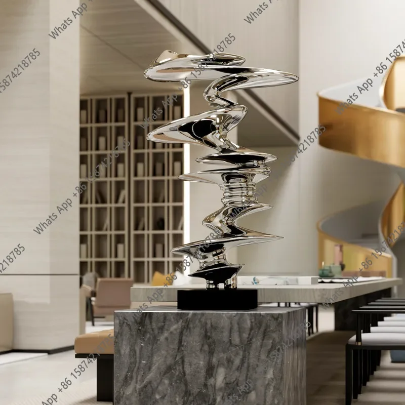 M32 Electroplating Silver Geometric Abstract Sculpture Ornaments FRP Artwork Large Floor Sales Office Decorations