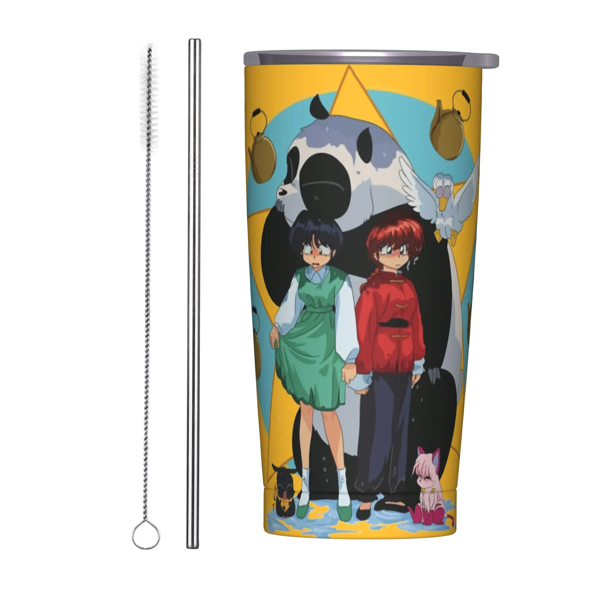 Ranma Transformation Insulated Tumbler with Straws Lid  Stainless Steel Coffee Mugs Double Wall Water Bottle Cup, 20oz
