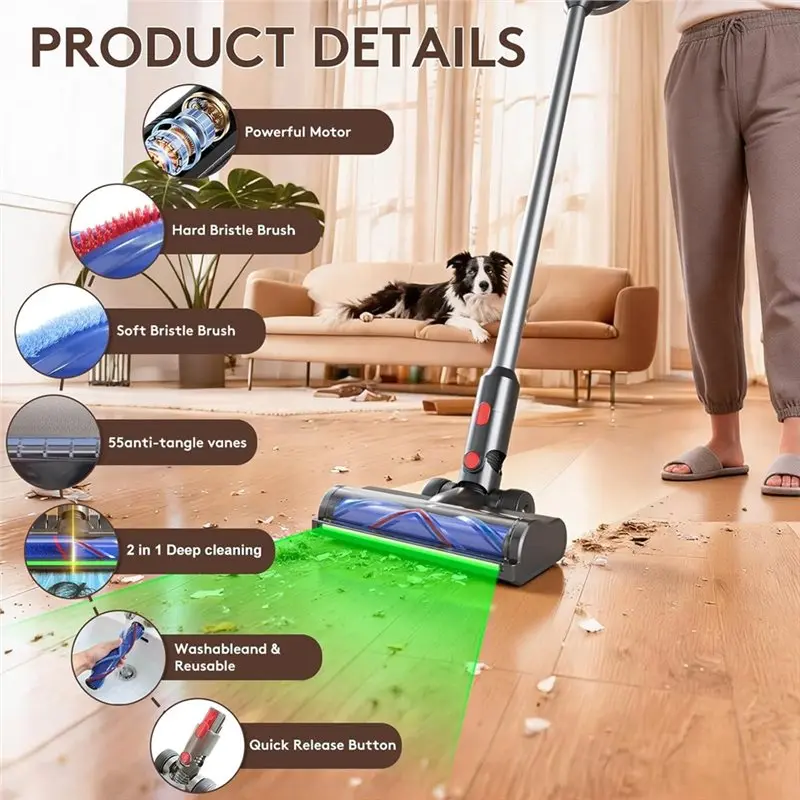 ABKR Replacement Heads for Dyson V7/V8/V10/V11/V15, 180 Degree Rotating, 2 in 1 Deep Cleaning with Anti-for Tangle