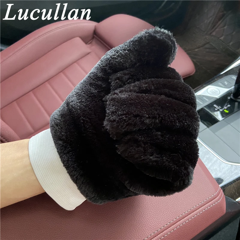 Lucullan Double Side Synthetic Wool Paw Mitt Super Soft Scratch Free 5-Finger Car Detailing Glove