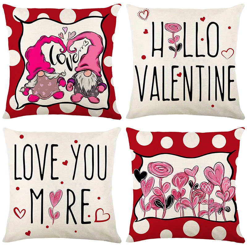 Valentine Day Pillow Cover, Gnomes Letters Print Decorative Pillowcase Home Decor for Sofa Bedroom