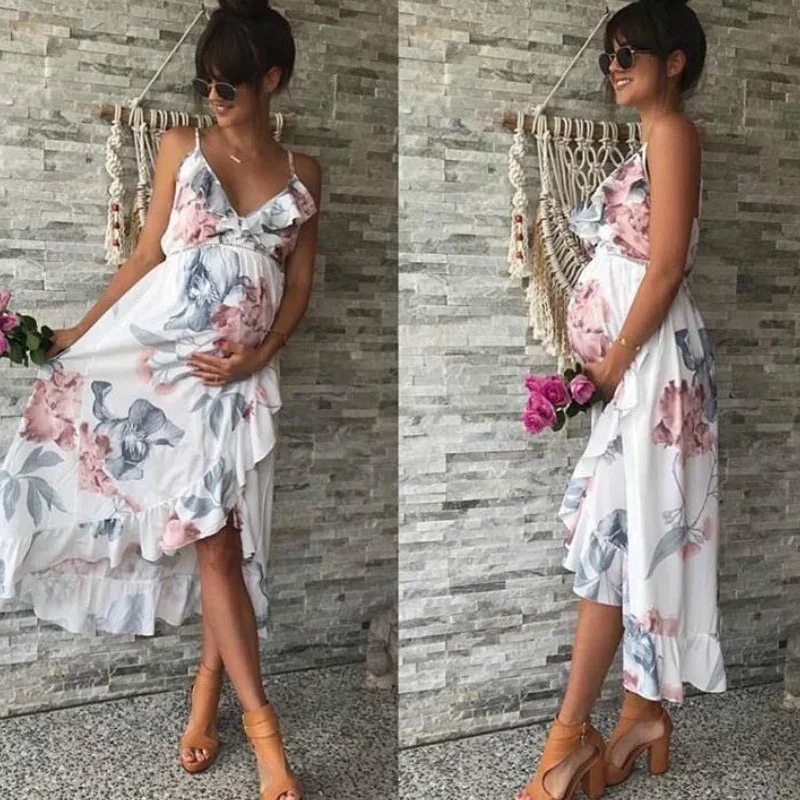 

Summer Pregnant Women Floral Slip Dress Maternity Flowers Dresses Pregnancy Loose Knee A Skirt Female Girls Clothes Sundress