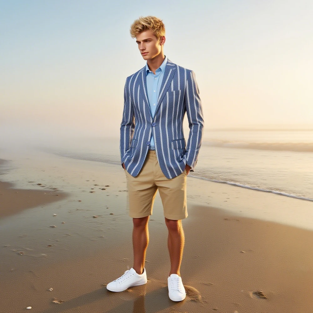 

Men's Suit Blazers New autumn Plus Size Suit Jacket Fashionable Stripes, Single Row Two Button Blue Top Casual Business Travel